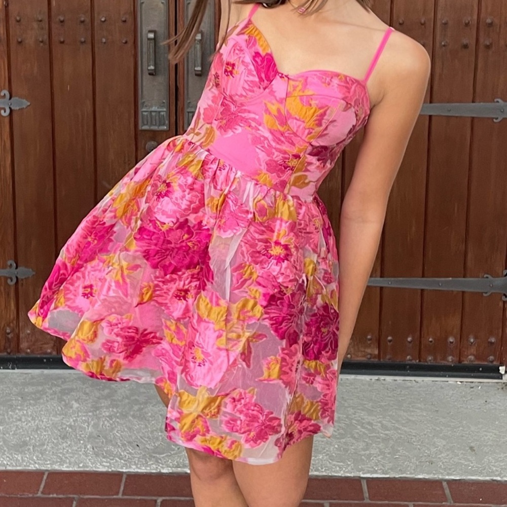Pink & Gold floral hoco dress